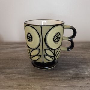 Vintage Floral Stoneware Footed Mug Japan 1970s